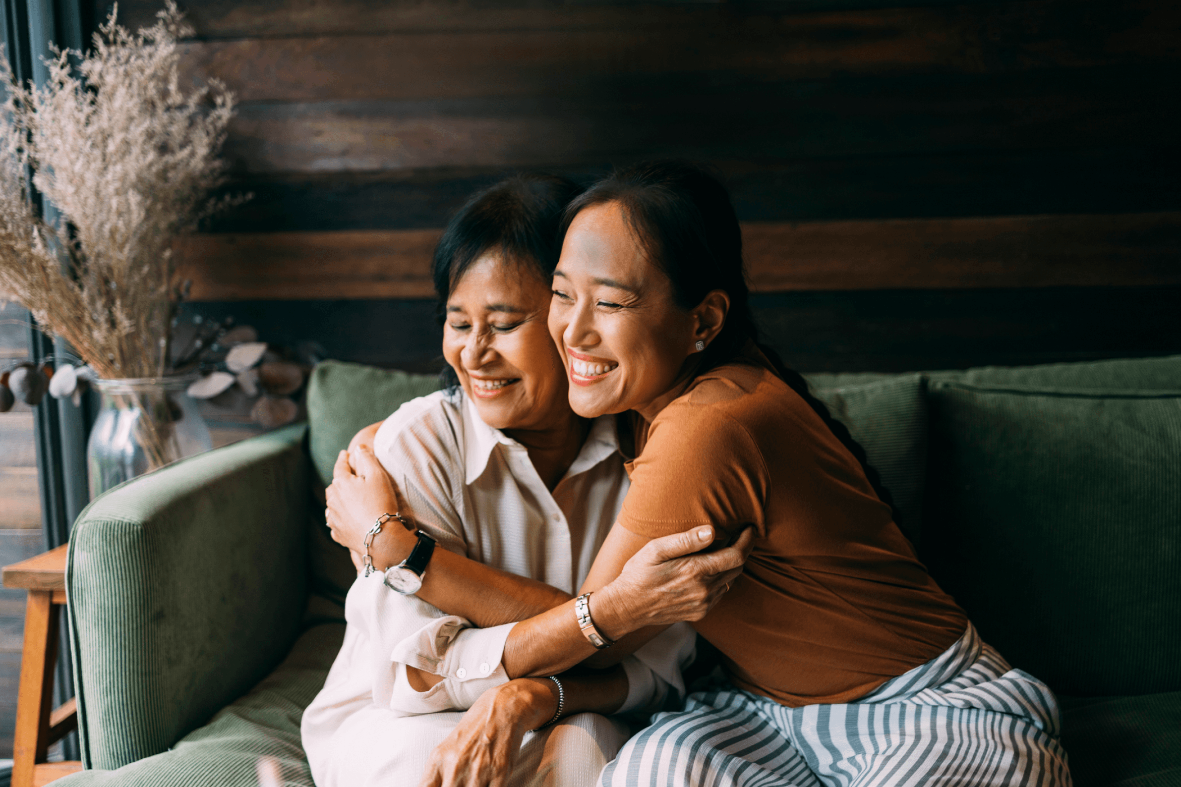 Elderly couple embracing